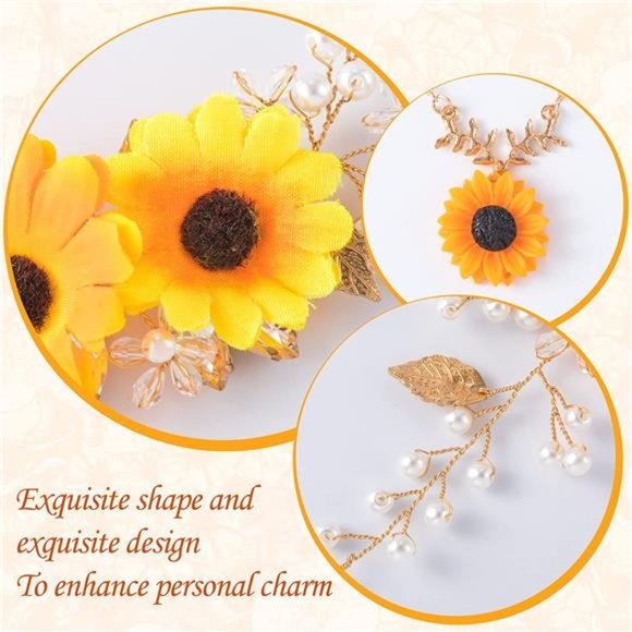 OIIKI Sunflower Bridal Kit, Wedding Sunflower Headband Bridal Sunflower Necklace main image 5